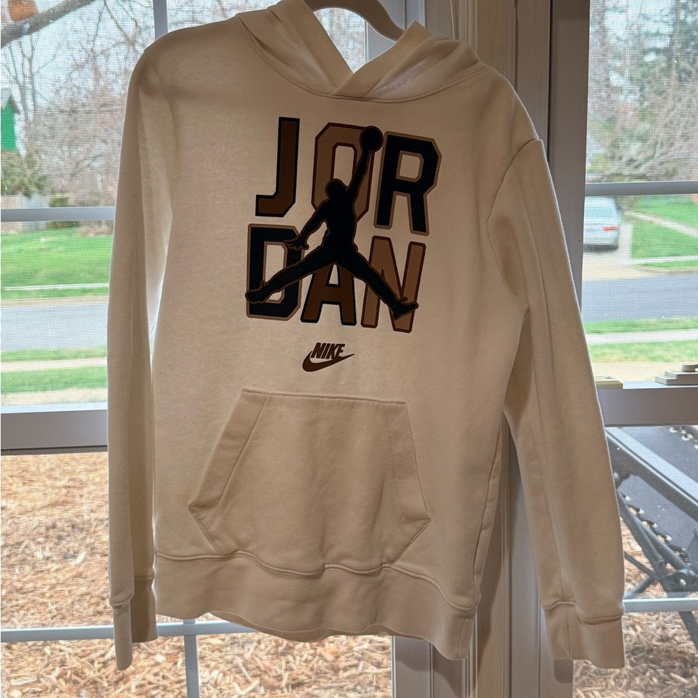 Nike Jordan Cream Hoodie with Brown and Black Logo